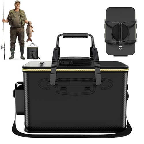 Qoukonao Angeleimer für lebende Fische, faltbarer Angelkoffer, Angelbehälter für Camping, Grill, faltbare Angelköder-Aufbewahrungsbox von Qoukonao