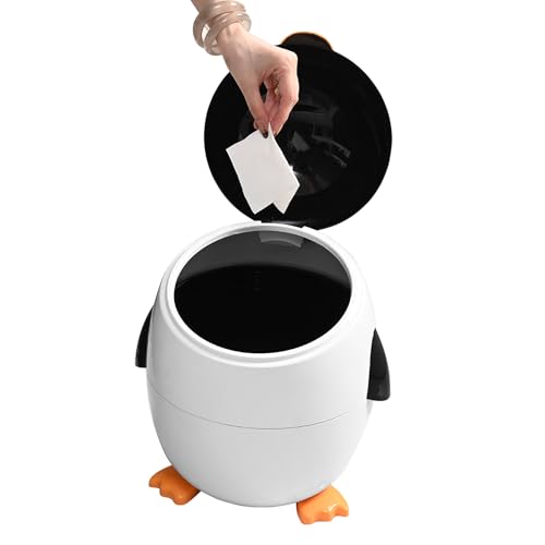 Qoukonao Badezimmer Abfalleimer,Pinguin Mülleimer - Abfallbehälter Mit Deckel Für Küche Badezimmer Schlafzimmer Unter Schreibtisch Auf Tisch Und Auto von Qoukonao