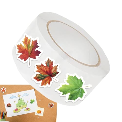 Qoukonao Blatt Aufkleber - 500 Stücke Ahornblatt Scrapbook Stickers - Aufkleberrolle für Herbst Thanksgiving Wasserflasche Planer Brief Scrapbook Journaling von Qoukonao