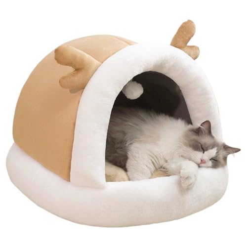 Qoukonao Katzenbett Höhle,Warmes Katzenbett Überzogenes Haustiernest - rutschfeste Winter Möbel Haustierzubehör Für Kitten Welpe Innen Außen Schlafzimmer Wohnzimmer Beruhigend von Qoukonao
