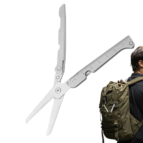 Qoukonao Taschenschere,Edelstahl Klappbarer Messercutter Mit Lineal | Tragbare Überlebenswerkzeuge Für Nähen Basteln Kunst Garten Camping Reisen Büro Haushalt Schule Studenten von Qoukonao