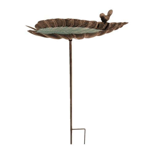 Qoukonao Vogelbad | Stehendes Metall-Gartenvogelbad auf Stange | Gusseisen Skulptur Blattförmige Wasserschale Für Kolibri Sittich Vogelbeobachtung von Qoukonao