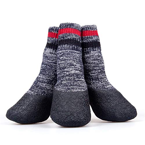 Qplcdg 4Pcs Anti-Rutsch Hund Socken,Hundeschuhe Pfotenschutz Gummisohle, für Small/Medium/Large Hund. (4#, Grau) von Qplcdg