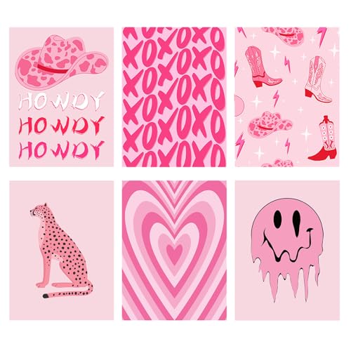 Qpout 6 stück heiße Rosa adrette Wandkunst Poster Y2K Lass uns Mädchen Cowgirl Wandkunst Poster Drucke, süße adrette Drucke für Schlafzimmer Ästhetik, rosa Wandcollage (8x10 Zoll, ungerahmt) von Qpout