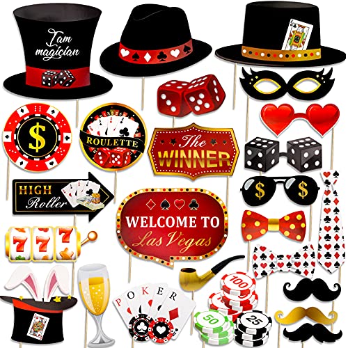 Qpout Las Vegas Casino Photo Booth Requisiten Lustiges DIY Poker Thema Selfie Requisiten Kit Für Nachtparty Dekoration Party bevorzugt 25 Stück von Qpout