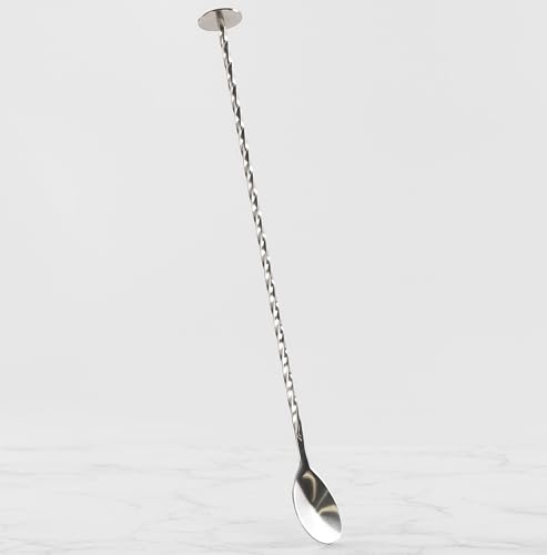 Qpractiko - Barlöffel Barman 30 cm | Robuster Edelstahl | Spiralgriff | Ergonomisches Design mit Stampfer | Leicht zu reinigen | Perfekt für Cocktails, Silber, Edelstahl von Qpractiko