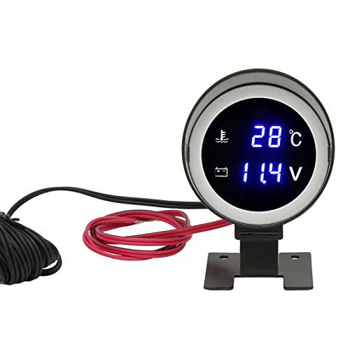 Qqmora Runde LED-Digital-Wassertemperaturanzeige LED-Voltmeter DC 9 V 36 V mit Blauem Licht für Auto, Motorrad, ATV von Qqmora