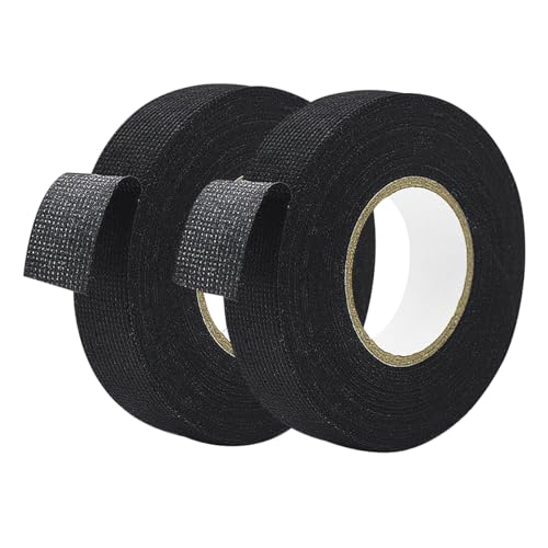 Qrity 19mm*15m, 2 Stück, Schwarzes Gewebe Isolierband Klebeband Gewebe Thermisches Isolierband Automobilgewebe Hochtemperatur-Textilband Kabel Fahrzeugkreis Kabelbaum Motorrad von Qrity