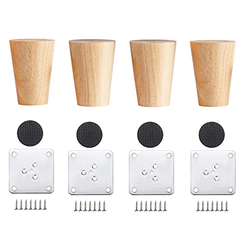 Qrity Möbelfuß Holz, 4 Stück Holzfüße Möbelfüße Sofafüße mit Montageplatten & Schrauben für Schrank, Sofa, Couchtisch, TV-Schrank und Andere Möbelbeine, 6cm von Qrity