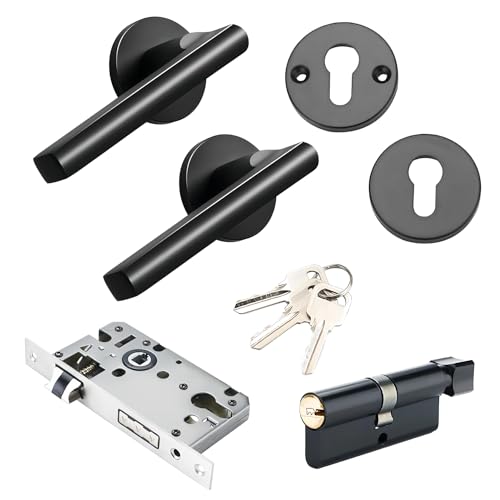 Qrity Türgriff aus Aluminium, Türgriffschloss Rund, Türgriffset für Badezimmer, Türklinke mit Schloss, Türschloss für Schlafzimmer oder Badezimmer von Qrity