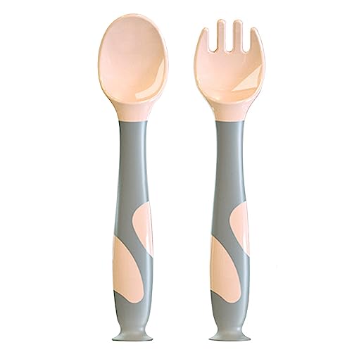 Baby Utensilien Löffel mit Reisekoffer, Löffel Gabel Set mit Saugnapf für Kleinkind Kinde, Griff Hitzebeständig Biegsamen Weich, perfekte selbstlernende Lernlöffel,Kinderbesteck ab 1 jahr von Qshare