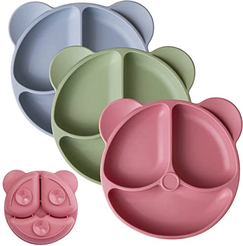 Baby Teller Set,3Pack Rutschfester Tischset für Kleinkinder, kinderteller Set mit saugnapf,Passend für die Meisten Hochstühle, Baby Geschirr 100% BPA-frei,Spülmaschinen-und Mikrowellenfest von Qshare