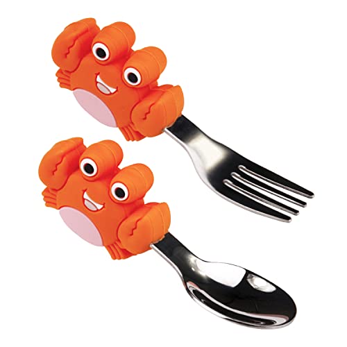 Baby Utensilien Löffel Gabel Set Kleinkinder Fütterung Lernlöffel und Gabel, 2PCS Silikon und Edelstahl Besteckset,BPA-frei Easy Grip Hitzebeständige Babylöffel für Babys über 12 Monate von Qshare