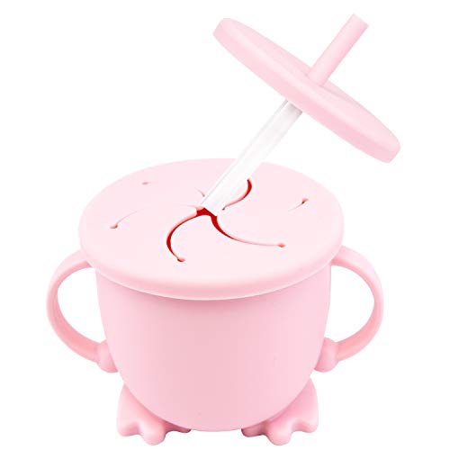 Qshare Kleinkind Silikon Sippy Cup Snack Cup, Baby Cup - Baby Geschirr Set - Säuglingsgeschirr Set - First Foods Gerichte - Natural Cup - Baby Shower Geschenke (Rosa) von Qshare