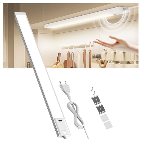 Qsmile 1 Stück Unterbauleuchte Küche LED 230V, 41cm 8W 3CCT in 1 Unterbauleuchte, Handwelle-Schalter und Nasse Hände Verfügbar, Netzbetriebene Steckbare LED Schrankbeleuchtung für Küchenschrank von Qsmile
