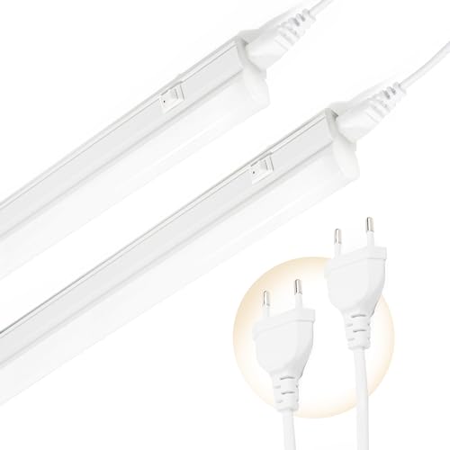 Qsmile LED Unterbauleuchte Küche 32 cm, 2er-set T5 4W 570lm 4000K Erweiterbar LED lichtleiste Kellerlampe Mit Schalter Und Eurostecker Bis Zu 10 Leuchten Können in Reihe Geschaltet Werden, 2 Stück von Qsmile