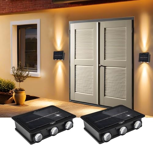 Qsmile Solar Wandleuchte Aussen 2 Stück Up and Down Leuchten Solarleuchte für Außen Led Beleuchtung Wasserdichte Wandleuchte Wand kabellos Wasserdichte Zaun Beleuchtung für Pfad Garage (RGB*2) von Qsmile