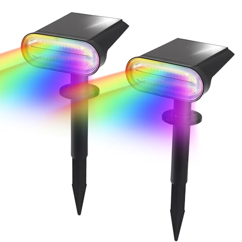 Qsmile Solarlampen Für Außen, 2 Stück, 30 LED Farbwechsel RGB Superheller Solar Gartenleuchten with Twilight Switch, IP65 Wasserdichte IP65 Auto On/Off Solar Garden Spots, Garden Decoration von Qsmile