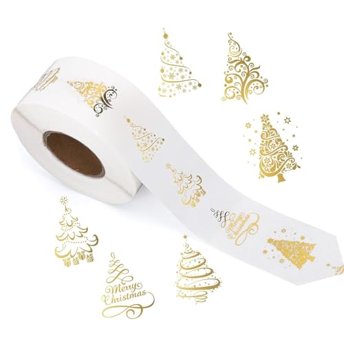 500 Stück Weihnachtsbaum-Aufkleber, transparente Siegeletiketten für Boxen, Karten, Umschläge und Basteldekorationen, dekorative Aufkleber, Frohe Weihnachten, Aufkleber, Briefumschlag, Dichtungen für von Qsvbeeqj