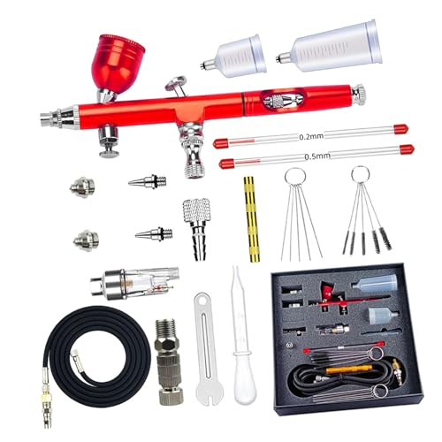 Double Action Airbrush Kit mit Double Action Airbrush Kit mit Nadeldüse 0,2/0,3/0,5 mm und professioneller Schwerkraft-Flüssigkeitsbürste für Bauarbeiten von Qsvbeeqj