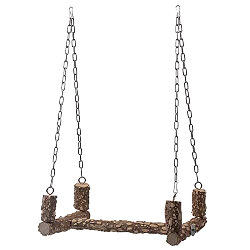 Papageienschaukel aus Naturholz, Vogelspielzeug, Holzständer, Sitzstange, Kauspielzeug, Metallkette, Käfigzubehör für große Haustiere, Vögel, Vogelschaukel, Holzstange, natürlicher Ständer von Qsvbeeqj