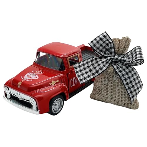 Qsvbeeqj Farmhouses Coffee Shop Dekor, Miniatur-LKW-Modell aus Metall mit abnehmbarem Jutebeutel für Küche und abgestuftes Tablett, Display für Kaffeeliebhaber, Geschenk von Qsvbeeqj