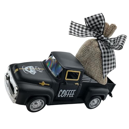 Qsvbeeqj Farmhouses Coffee Shop Dekor, Miniatur-LKW-Modell aus Metall mit abnehmbarem Jutebeutel für Küche und abgestuftes Tablett, Display für Kaffeeliebhaber, Geschenk von Qsvbeeqj