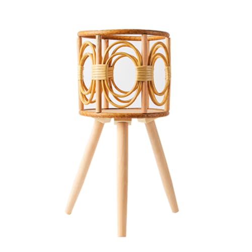 Qsvbeeqj Rattan-Pflanzenständer für den Innenbereich, Stroh, gewebte Blumen, Topflappen, Hocker mit Beinen, Boden, Pflanzkörbe, Regal, Holzregal, Rattan-Ständer für den Innenbereich von Qsvbeeqj