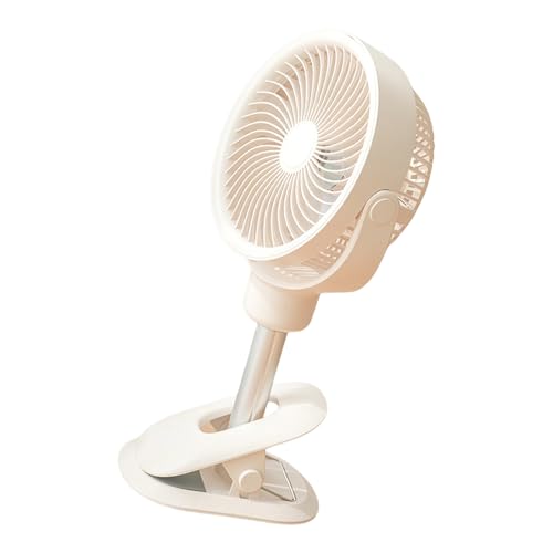 Qsvbeeqj Tragbarer oszillierender Tischventilator mit USB-Anschluss, wiederaufladbar, mit 4 Geschwindigkeiten und LED-Licht für Zuhause, Büro, Reisen, Clip-On-Ventilator von Qsvbeeqj