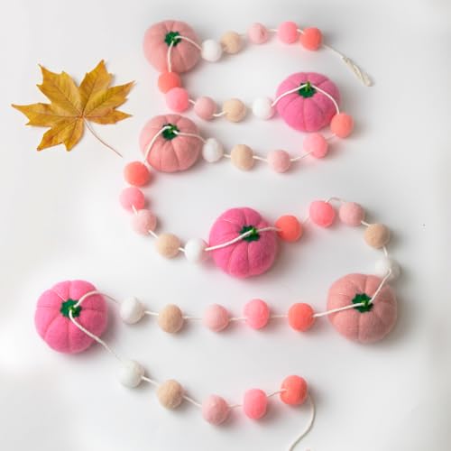 Pinke Halloween-Dekoration, 2,5 m, vormontierte Halloween-Kürbis-Filz-Girlande, Dekoration, Innenbereich, hängende Pompons, Banner, Heimdekoration für Wandkamins, Büro, Herbst, Erntedankfest Pinke Halloween-Dekoration, 2,5 m, vormontierte Halloween-Kürbis-Filz-Girlande, Dekoration, Innenbereich, hängende Pompons, Banner, Heimdekoration für Wandkamins, Büro, Herbst, Erntedankfest von Qtisky