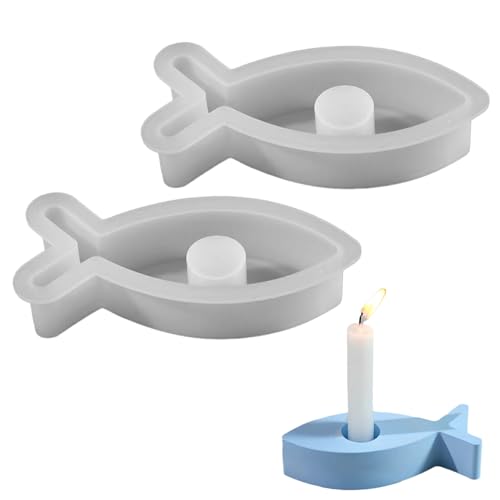 2 Stück Silikonform Fisch, Ilikonform Kerzenhalter und Dekorationen DIY Gießformen Silikon Fisch Epoxidharz Form Silikon Gießform Kerzenhalter Gießform Fisch für Kommunion Deko Konfirmation Deko von Qtksceadlnce