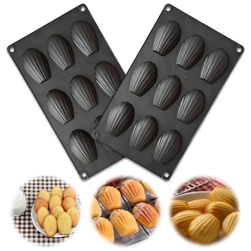 QttvbTna 2 Stück Madeleines Backform, Backmatte Muschelförmige 9 Hohlräume Silikon Madeleines Backformen Für Schokolade, SüßIgkeiten, Kekse, Eiswürfel (Schwarz) von QttvbTna