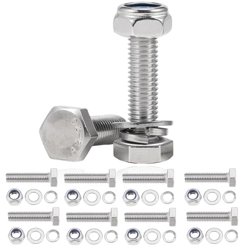 Sechskantschrauben-Set, 304 Edelstahl, Sechskant-Sicherungsmuttern, Sechskantschrauben-Set mit Nylonmuttern und Unterlegscheiben, Maschinenschrauben und Mutter für Maschinen, Möbel, Auto, Fahrrad Sechskantschrauben-Set, 304 Edelstahl, Sechskant-Sicherungsmuttern, Sechskantschrauben-Set mit Nylonmuttern und Unterlegscheiben, Maschinenschrauben und Mutter für Maschinen, Möbel, Auto, Fahrrad von QttvbTna