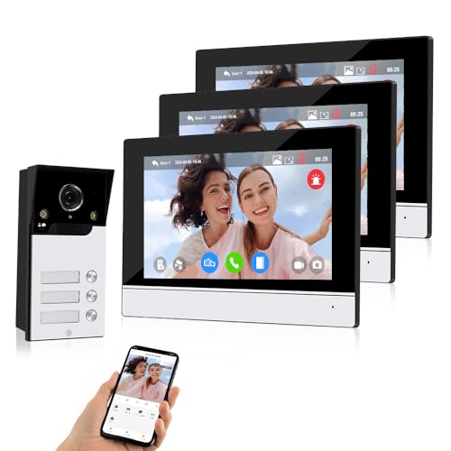 QTTYELOK WiFi Video Türtelefon Intercom-System 1080P HD-Videotürklingel Kamera mit 3PCS Verdrahtet 7-Zoll Touchscreens, 120° Weitwinkel, 2-Wege-Gegensprechanlage, Aufnahme, Entriegelung QTTYELOK WiFi Video Türtelefon Intercom-System 1080P HD-Videotürklingel Kamera mit 3PCS Verdrahtet 7-Zoll Touchscreens, 120° Weitwinkel, 2-Wege-Gegensprechanlage, Aufnahme, Entriegelung von QttyElok