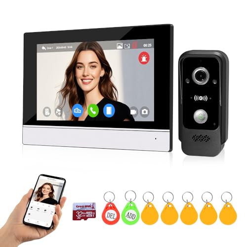 QTTYELOK WLAN Video-Sprechanlage Türklingel Kamera mit Monitor 1080P HD 7inch Verdrahtetem Farbbildschirm für Zuhause, IR Nachtsicht Bewegungserkennung, Aufnahme, RFID-Karte/Tuya APP Entsperren QTTYELOK WLAN Video-Sprechanlage Türklingel Kamera mit Monitor 1080P HD 7inch Verdrahtetem Farbbildschirm für Zuhause, IR Nachtsicht Bewegungserkennung, Aufnahme, RFID-Karte/Tuya APP Entsperren von QttyElok