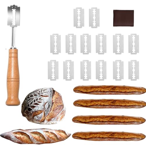 Qtuie Bread Lame with 15 Rasierklingen Bäckermesser Teigmesser Set Bäckerklinge Teigritzmesser Brotklinge Brot Backen Sauerteig Zubehör von Qtuie