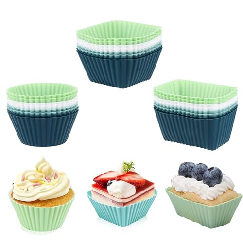 Silikon Muffinförmchen 24 Stk Muffin Backform Muffinform Silikonform Backen BPA-Frei Backformen Silikonbackform Kuchenform Silikon Muffins Silikonförmchen Cupcake Formen für Kuchen Heißluftfritteuse von Qtuie