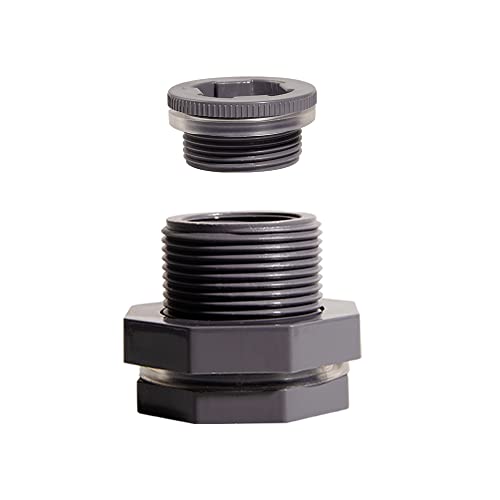 Ququyi 3/4 Zoll PVC Schottkopf Wassertank Verbindungsstück Adapter Fitting mit Stopfen Durchschlagrohr Fitting für Regenfässer, Aquarien, Teiche (1 Stück) von QuQuyi