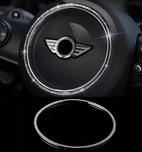 QuTbag Bling Bling Auto-Lenkrad-Emblem Dekoration Ring, Automobil-Interieur Dekoratives Zubehör, Lenkrad-Logo Diamant-Aufkleber, für Mini Cooper Countryman One F54 F55 F56 F60,A von QuTbag