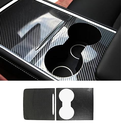 QuTbag Carbon Fibre Abs Auto Mittelkonsole Wrap, Mittelkonsole Dekorative Aufkleber, Innenraum Dekoration Kit Zubehör, für Tesla Model 3/Y 2021-2023,Glossy von QuTbag