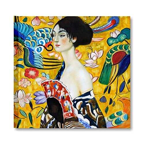 Karo L & C Italien – Klimt Dame mit Fächer – Rahmen modernes Wohnzimmer 50 x 50 cm bereits gerahmt wandhängend Woman drucken auf Leinwand Autoren Künstlern berühmten Malerei Moderne Schlafzimmer von Quadri L&C ITALIA