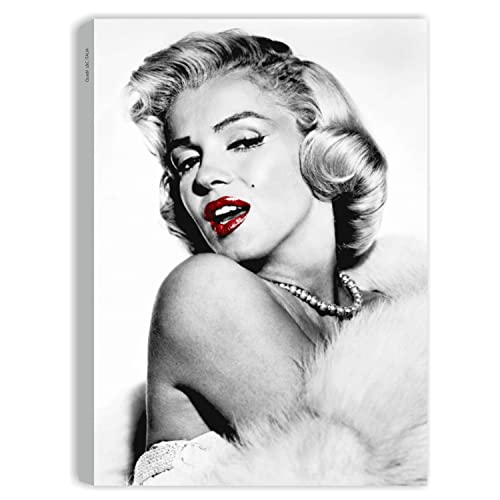 Monroe roten Lippen – Modernes Bild auf Leinwand fertig gerahmt 50 x 70 cm Karo Moderne Möbel Haus Küche Szene Film Cinema Foto weiß schwarz Folie Akteure Wall Art Lieferungen Marilyn von Quadri L&C ITALIA