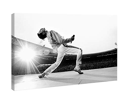Bild Freddie Mercury Queen Wembley 1986 - Druck auf Leinwand HD - fertig zum Aufhängen - weiß und schwarz - 70 x 45 cm - Musik - Made in Italy von QuadriCanvas