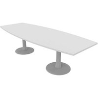 Quadrifoglio Konferenztisch Idea+ weiß Tonnenform, Säulenfuß silber, 280,0 x 80,0 - 110,0 x 74,0 cm von Quadrifoglio