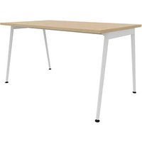 Quadrifoglio X3 Schreibtisch eiche rechteckig, 4-Fuß-Gestell weiß 140,0 x 80,0 cm von Quadrifoglio