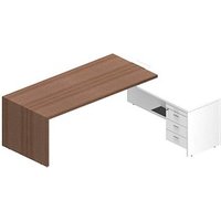 Quadrifoglio T45 Schreibtisch nussbaum, weiß L-Form, Wangen-Gestell nussbaum 220,0 x 194,0 cm von Quadrifoglio
