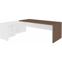 Quadrifoglio T45 Schreibtisch eukalyptus, weiß L-Form, Wangen-Gestell eukalyptus 220,0 x 194,0 cm von Quadrifoglio