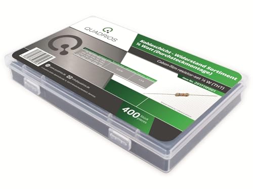 QUADRIOS GmbH Widerstands Sortiment Set Box Kohleschicht-Widerstände bedrahtet 1Ohm - 1M Ohm Sortimentskasten 20 Standardwerte E24 je 20 St (400 Teile, 0,25 W, Toleranz: 5%) von QUADRIOS