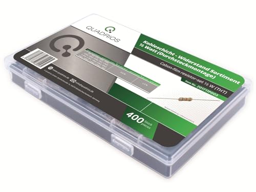 QUADRIOS GmbH Widerstands Sortiment Set Box Kohleschicht-Widerstände bedrahtet 1Ohm - 1M Ohm Sortimentskasten 20 Standardwerte E24 je 20 St (400 Teile, 0,5 W, Toleranz: 5%) von QUADRIOS