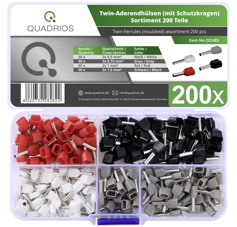 Quadrios Aderendhülsen Quadrios 22C483 Aderendhülsen-Sortiment 0.5 mm², 0.75 mm², 1.0 mm², 1., 22C483 Quadrios Aderendhülsen Quadrios 22C483 Aderendhülsen-Sortiment 0.5 mm², 0.75 mm², 1.0 mm², 1., 22C483 von Quadrios